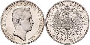 2 Mark Mecklemburgo-Schwerin (1352-1918) Plata Frederick Francis IV, Grand Duke of Mecklenburg (1882 - 1945)