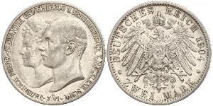 2 Mark Mecklemburgo-Schwerin (1352-1918) Plata Frederick Francis IV, Grand Duke of Mecklenburg (1882 - 1945)