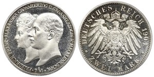 2 Mark Mecklemburgo-Schwerin (1352-1918) Plata Frederick Francis IV, Grand Duke of Mecklenburg (1882 - 1945)