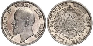 2 Mark Principado de Lippe (1123 - 1918) Plata Leopoldo IV de Lippe
