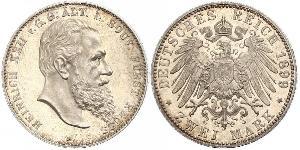 2 Mark Principado de Reuss (línea mayor) (1778 - 1918) Plata Heinrich XXII (1859 - 1902)