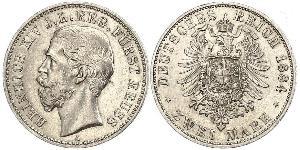 2 Mark Principado de Reuss (línea mayor) (1778 - 1918) Plata Enrique XIV de Reuss (línea menor)