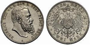 2 Mark Principado de Reuss (línea mayor) (1778 - 1918) Plata Heinrich XXII (1859 - 1902)