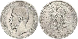 2 Mark Principado de Reuss (línea mayor) (1778 - 1918) Plata Enrique XIV de Reuss (línea menor)