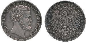 2 Mark Principado de Reuss (línea mayor) (1778 - 1918) Plata Heinrich XXII (1859 - 1902)