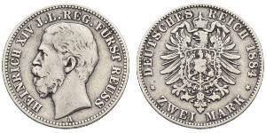 2 Mark Principado de Reuss (línea mayor) (1778 - 1918) Plata Enrique XIV de Reuss (línea menor)