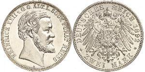 2 Mark Principado de Reuss (línea mayor) (1778 - 1918) Plata Heinrich XXII (1859 - 1902)