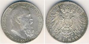 2 Mark Principado de Reuss (línea mayor) (1778 - 1918) Plata Heinrich XXII (1859 - 1902)