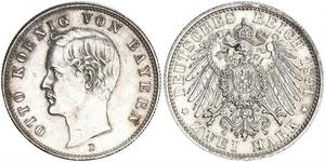 2 Mark Reino de Baviera (1806 - 1918) Plata Otón I de Baviera(1848 – 1916)