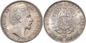 2 Mark Reino de Baviera (1806 - 1918) Plata Luis II de Baviera(1845 – 1886)