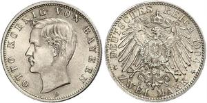 2 Mark Reino de Baviera (1806 - 1918) Plata Otón I de Baviera(1848 – 1916)