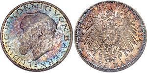 2 Mark Reino de Baviera (1806 - 1918) Plata Luis III de Baviera (1845 – 1921)