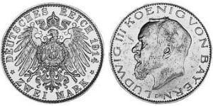 2 Mark Reino de Baviera (1806 - 1918) Plata Luis III de Baviera (1845 – 1921)