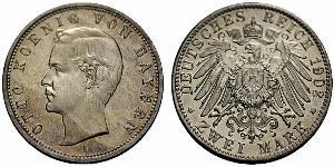 2 Mark Reino de Baviera (1806 - 1918) Plata Otón I de Baviera(1848 – 1916)