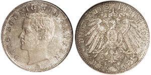2 Mark Reino de Baviera (1806 - 1918) Plata Otón I de Baviera(1848 – 1916)
