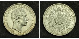 2 Mark Reino de Prusia (1701-1918) Plata Wilhelm II, German Emperor (1859-1941)