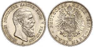 2 Mark Reino de Prusia (1701-1918) Plata Federico III de Alemania (1831-1888)