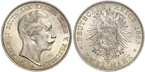 2 Mark Reino de Prusia (1701-1918) Plata Wilhelm II, German Emperor (1859-1941)