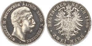 2 Mark Reino de Prusia (1701-1918) Plata Wilhelm II, German Emperor (1859-1941)