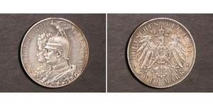 2 Mark Reino de Prusia (1701-1918) Plata Wilhelm II, German Emperor (1859-1941)