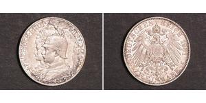 2 Mark Reino de Prusia (1701-1918) Plata Wilhelm II, German Emperor (1859-1941)