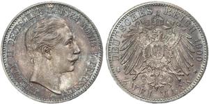 2 Mark Reino de Prusia (1701-1918) Plata Wilhelm II, German Emperor (1859-1941)