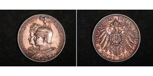 2 Mark Reino de Prusia (1701-1918) Plata Wilhelm II, German Emperor (1859-1941)