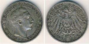 2 Mark Reino de Prusia (1701-1918) Plata Wilhelm II, German Emperor (1859-1941)