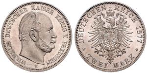 2 Mark Reino de Prusia (1701-1918) Plata Wilhelm I, German Emperor (1797-1888)