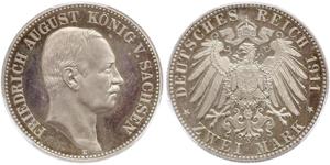 2 Mark Reino de Sajonia (1806 - 1918) Plata Federico Augusto III de Sajonia (1865-1932)