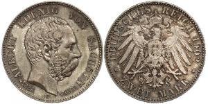 2 Mark Reino de Sajonia (1806 - 1918) Plata Alberto I de Sajonia