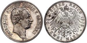 2 Mark Reino de Sajonia (1806 - 1918) Plata Federico Augusto III de Sajonia (1865-1932)