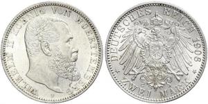 2 Mark Reino de Wurtemberg (1806-1918) Plata Wilhelm II, German Emperor (1859-1941)