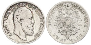 2 Mark Reino de Wurtemberg (1806-1918) Plata Carlos I de Wurtemberg