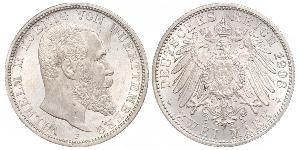 2 Mark Reino de Wurtemberg (1806-1918) Plata Wilhelm II, German Emperor (1859-1941)
