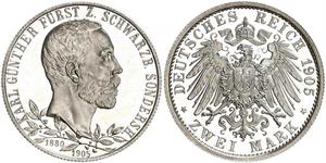 2 Mark Schwarzburgo-Sondershausen (1599-1920) Plata 