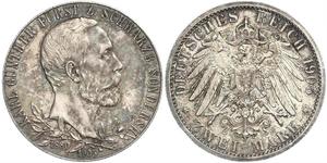 2 Mark Schwarzburgo-Sondershausen (1599-1920) Plata 