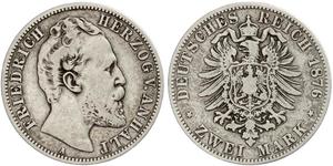 2 Mark Anhalt-Dessau (1603 -1863) / Anhalt (1806 - 1918) Silber Friedrich I. (Anhalt) (1831-1904)