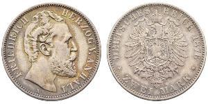 2 Mark Anhalt-Dessau (1603 -1863) / Anhalt (1806 - 1918) Silber Friedrich I. (Anhalt) (1831-1904)