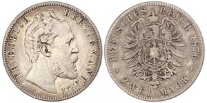 2 Mark Anhalt-Dessau (1603 -1863) / Anhalt (1806 - 1918) Silber Friedrich I. (Anhalt) (1831-1904)