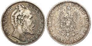2 Mark Anhalt-Dessau (1603 -1863) / Anhalt (1806 - 1918) Silber Friedrich I. (Anhalt) (1831-1904)