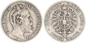 2 Mark Anhalt-Dessau (1603 -1863) / Anhalt (1806 - 1918) Silber Friedrich I. (Anhalt) (1831-1904)