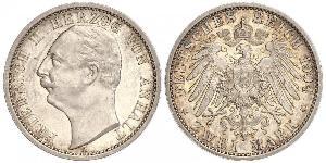 2 Mark Anhalt-Dessau (1603 -1863) / Anhalt (1806 - 1918) Silber Friedrich II. (Anhalt)(1856 – 1918)