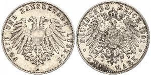 2 Mark Free City of Lübeck Silber 