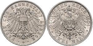 2 Mark Free City of Lübeck Silber 