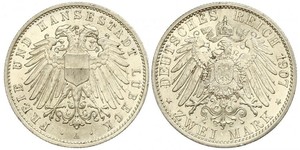 2 Mark Free City of Lübeck Silber 