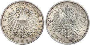 2 Mark Free City of Lübeck Silber 