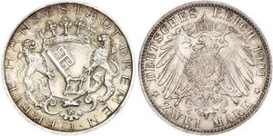 2 Mark Freie Hansestadt Bremen Silber 