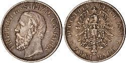 2 Mark Grand Duchy of Baden (1806-1918) Silber Friedrich I. (Baden, Großherzog) (1826 - 1907)