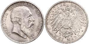 2 Mark Grand Duchy of Baden (1806-1918) Silber Friedrich I. (Baden, Großherzog) (1826 - 1907)
